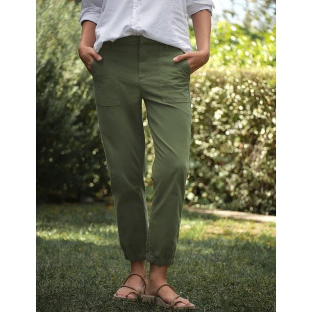 Frank & Eileen Jameson Utility Jogger Pants Olive Green Cotton Flax Size 2